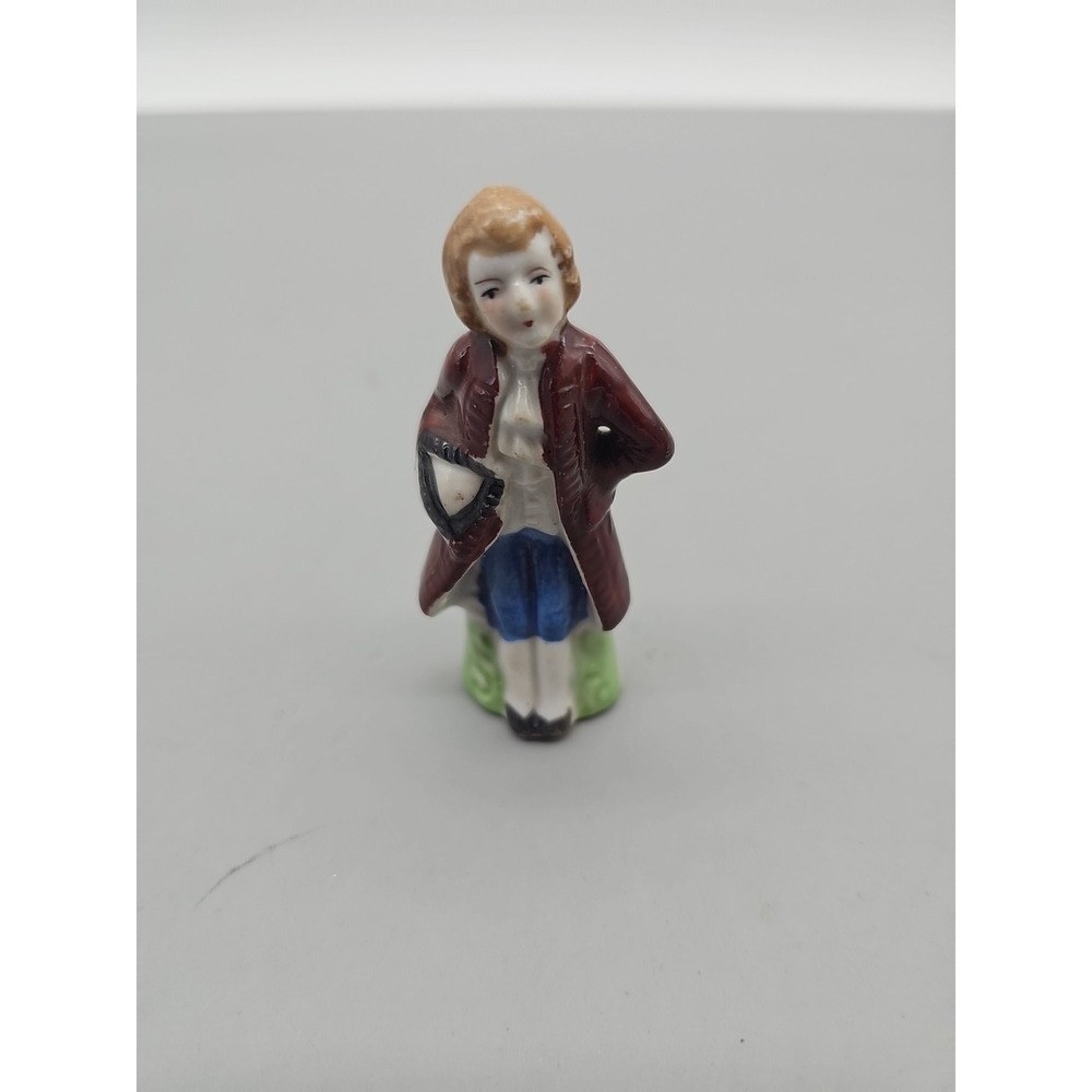 Vintage Victorian Man Boy Figurine 3" Occupied Japan Hand Painted Porcelain
